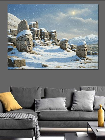 Kar Altında Nemrut Dağı Dekoratif Kanvas - Mdf Ahşap Tablo