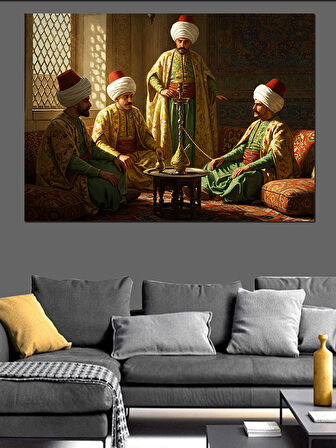 Osmanlıda Nargile Keyfi Dekoratif Kanvas - Mdf Ahşap Tablo