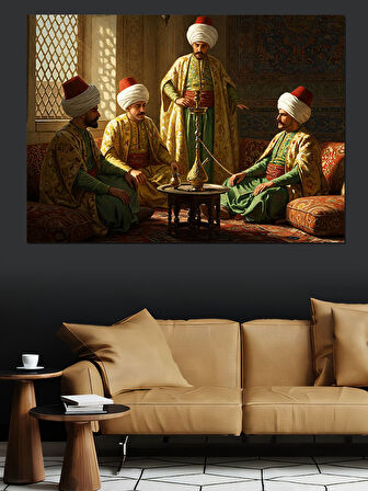Osmanlıda Nargile Keyfi Dekoratif Kanvas - Mdf Ahşap Tablo