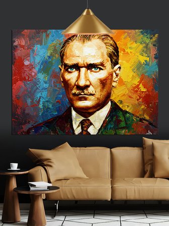 Renkli Fırça Darbeli Atatürk Dekoratif Kanvas - Mdf Ahşap Tablo