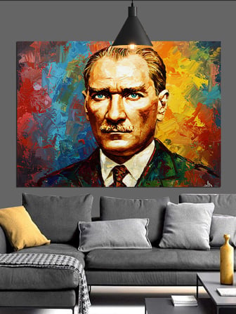 Renkli Fırça Darbeli Atatürk Dekoratif Kanvas - Mdf Ahşap Tablo