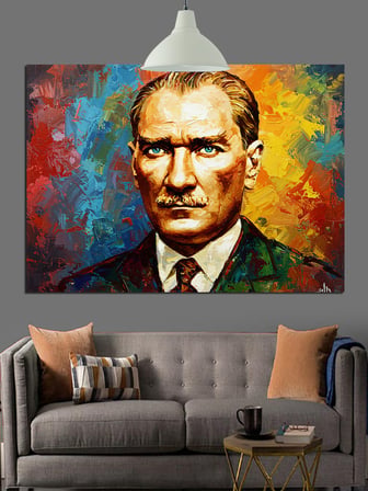 Renkli Fırça Darbeli Atatürk Dekoratif Kanvas - Mdf Ahşap Tablo