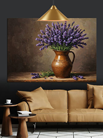 Vazoda Mor Lavantalar Dekoratif Kanvas - Mdf Ahşap Tablo