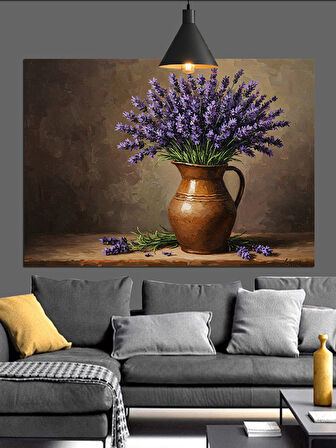 Vazoda Mor Lavantalar Dekoratif Kanvas - Mdf Ahşap Tablo