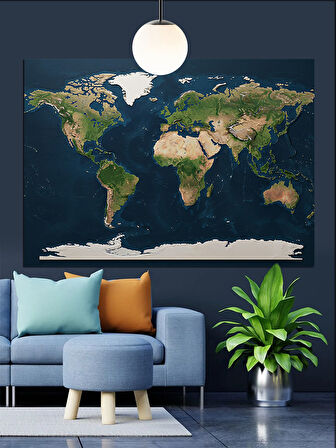 Karanlık Fon Üzerinde Dünya Haritası Dekoratif Kanvas - Mdf Ahşap Tablo