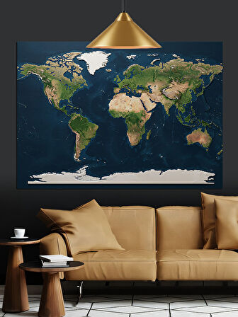 Karanlık Fon Üzerinde Dünya Haritası Dekoratif Kanvas - Mdf Ahşap Tablo
