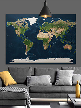 Karanlık Fon Üzerinde Dünya Haritası Dekoratif Kanvas - Mdf Ahşap Tablo