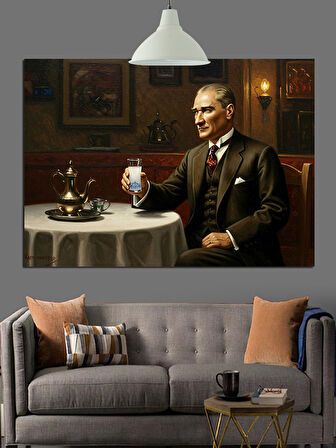 Rakı Ve Mustafa Kemal Atatürk Dekoratif Kanvas - Mdf Ahşap Tablo