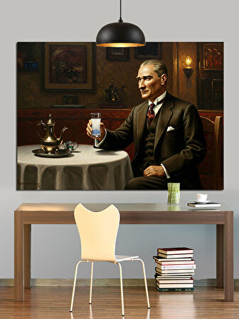 Rakı Ve Mustafa Kemal Atatürk Dekoratif Kanvas - Mdf Ahşap Tablo
