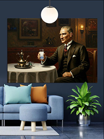 Rakı Ve Mustafa Kemal Atatürk Dekoratif Kanvas - Mdf Ahşap Tablo