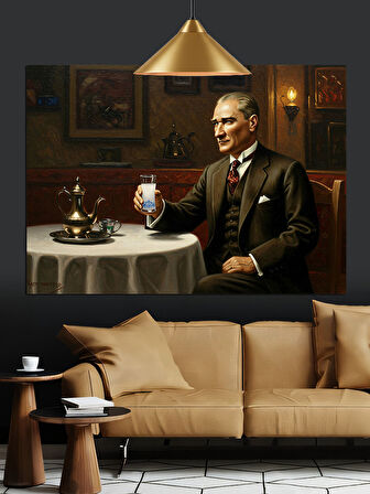 Rakı Ve Mustafa Kemal Atatürk Dekoratif Kanvas - Mdf Ahşap Tablo