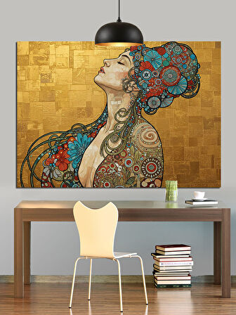 Mozaik Desenli Kadın Portresi Dekoratif Kanvas - Mdf Ahşap Tablo