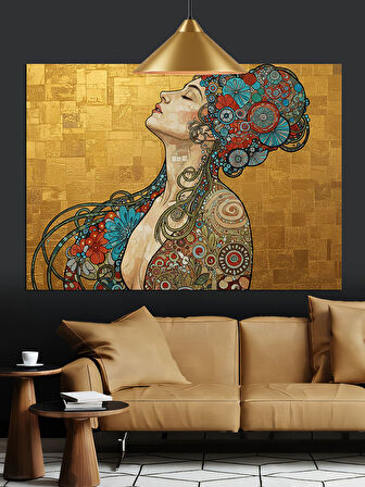 Mozaik Desenli Kadın Portresi Dekoratif Kanvas - Mdf Ahşap Tablo
