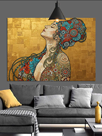 Mozaik Desenli Kadın Portresi Dekoratif Kanvas - Mdf Ahşap Tablo