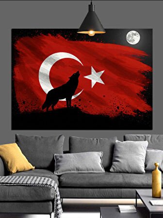 Kurt Ve Türk Bayrağı Dekoratif Kanvas - Mdf Ahşap Tablo