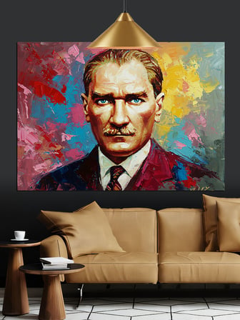 Soyut Renkli Atatürk Portresi Dekoratif Kanvas - Mdf Ahşap Tablo