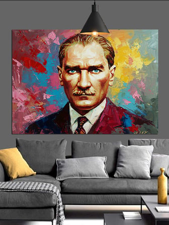 Soyut Renkli Atatürk Portresi Dekoratif Kanvas - Mdf Ahşap Tablo