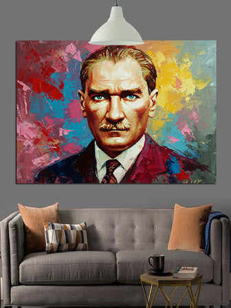Soyut Renkli Atatürk Portresi Dekoratif Kanvas - Mdf Ahşap Tablo