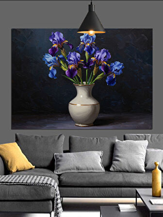 Vazoda Mor Çiçekler Dekoratif Kanvas - Mdf Ahşap Tablo