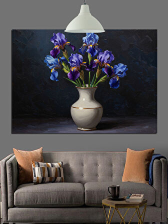 Vazoda Mor Çiçekler Dekoratif Kanvas - Mdf Ahşap Tablo