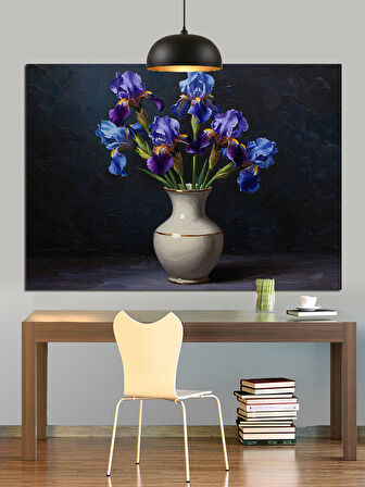 Vazoda Mor Çiçekler Dekoratif Kanvas - Mdf Ahşap Tablo