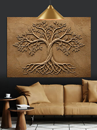 Kabartmalı Hayat Ağacı Tasarımı Dekoratif Kanvas - Mdf Ahşap Tablo