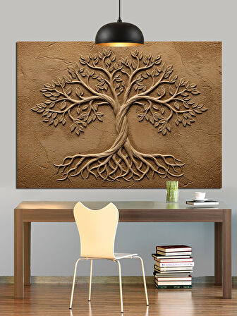 Kabartmalı Hayat Ağacı Tasarımı Dekoratif Kanvas - Mdf Ahşap Tablo