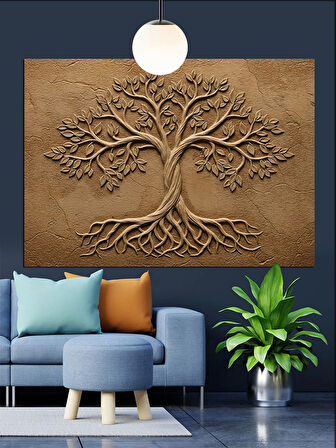Kabartmalı Hayat Ağacı Tasarımı Dekoratif Kanvas - Mdf Ahşap Tablo