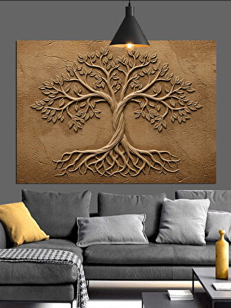 Kabartmalı Hayat Ağacı Tasarımı Dekoratif Kanvas - Mdf Ahşap Tablo