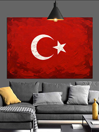 Türk Bayrağı Sade Tasarım Dekoratif Kanvas - Mdf Ahşap Tablo