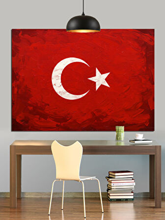 Türk Bayrağı Sade Tasarım Dekoratif Kanvas - Mdf Ahşap Tablo