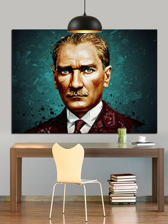 Yeşil Fonlu Atatürk Portresi Dekoratif Kanvas - Mdf Ahşap Tablo