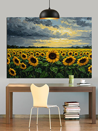Geniş Tarlada Ayçiçekleri Dekoratif Kanvas - Mdf Ahşap Tablo