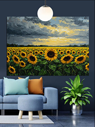 Geniş Tarlada Ayçiçekleri Dekoratif Kanvas - Mdf Ahşap Tablo
