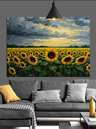 Geniş Tarlada Ayçiçekleri Dekoratif Kanvas - Mdf Ahşap Tablo
