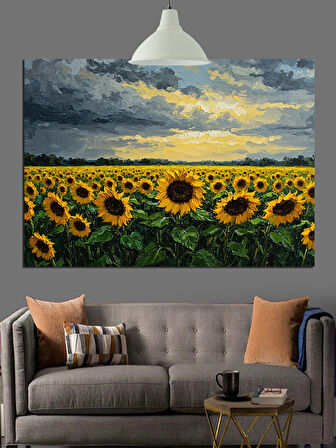 Geniş Tarlada Ayçiçekleri Dekoratif Kanvas - Mdf Ahşap Tablo