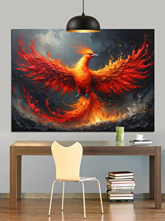 Alevler İçinde Anka Kuşu Dekoratif Kanvas - Mdf Ahşap Tablo