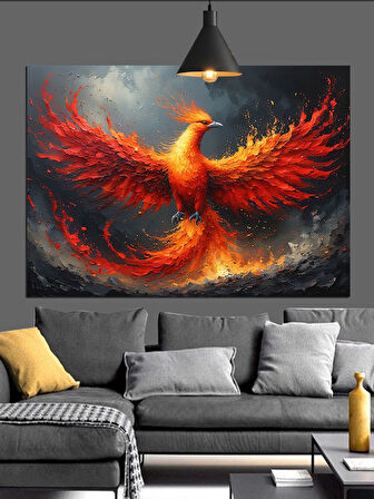 Alevler İçinde Anka Kuşu Dekoratif Kanvas - Mdf Ahşap Tablo