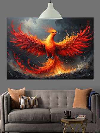 Alevler İçinde Anka Kuşu Dekoratif Kanvas - Mdf Ahşap Tablo