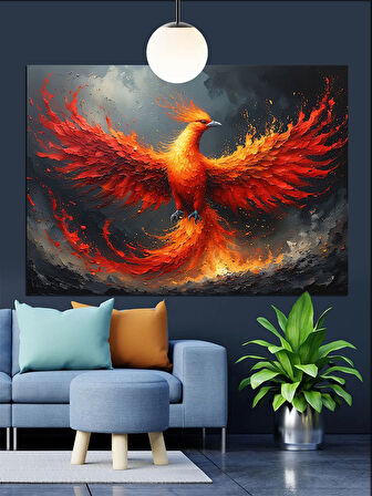 Alevler İçinde Anka Kuşu Dekoratif Kanvas - Mdf Ahşap Tablo