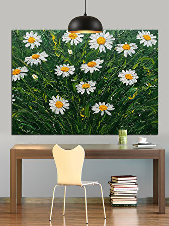 Yeşil Tarlada Papatyalar Dekoratif Kanvas - Mdf Ahşap Tablo