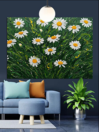 Yeşil Tarlada Papatyalar Dekoratif Kanvas - Mdf Ahşap Tablo