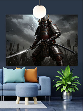Kılıç Tutan Japon Samuray Dekoratif Kanvas - Mdf Ahşap Tablo