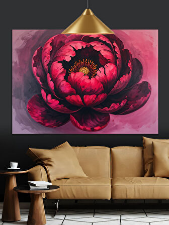 Koyu Fon Üzerinde Kırmızı Çiçek Dekoratif Kanvas - Mdf Ahşap Tablo