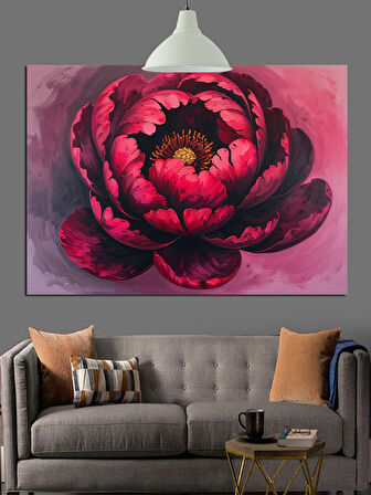 Koyu Fon Üzerinde Kırmızı Çiçek Dekoratif Kanvas - Mdf Ahşap Tablo
