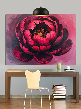 Koyu Fon Üzerinde Kırmızı Çiçek Dekoratif Kanvas - Mdf Ahşap Tablo