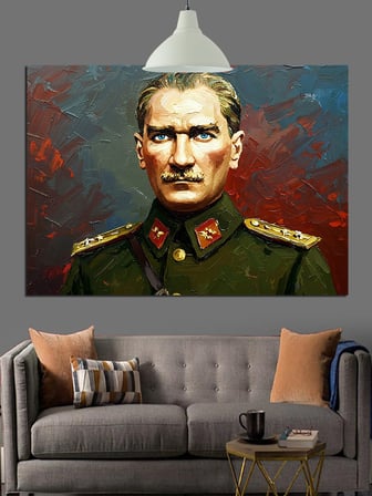 Askeri Üniformalı Atatürk Portresi Dekoratif Kanvas - Mdf Ahşap Tablo