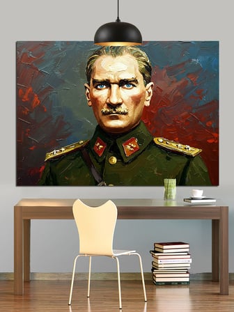 Askeri Üniformalı Atatürk Portresi Dekoratif Kanvas - Mdf Ahşap Tablo