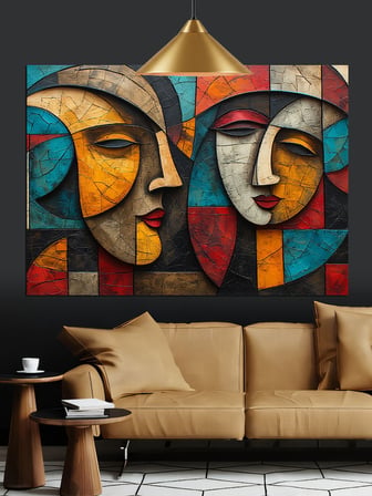 Soyut Yüzlerden Modern Tablo Dekoratif Kanvas - Mdf Ahşap Tablo