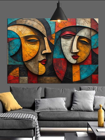 Soyut Yüzlerden Modern Tablo Dekoratif Kanvas - Mdf Ahşap Tablo